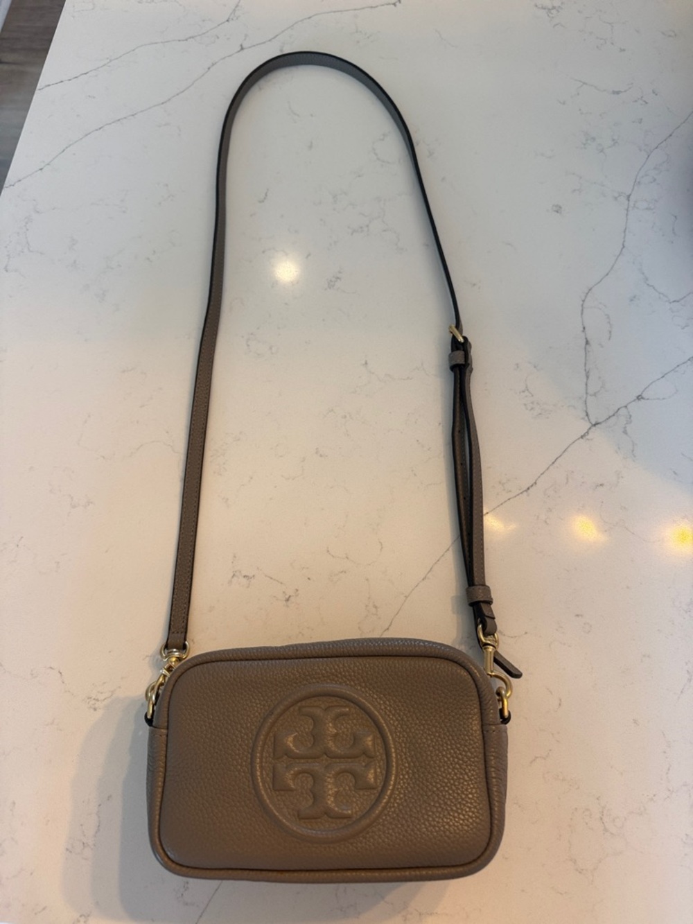 Tory Burch Pebbled Leather Crossbody in Taupe
